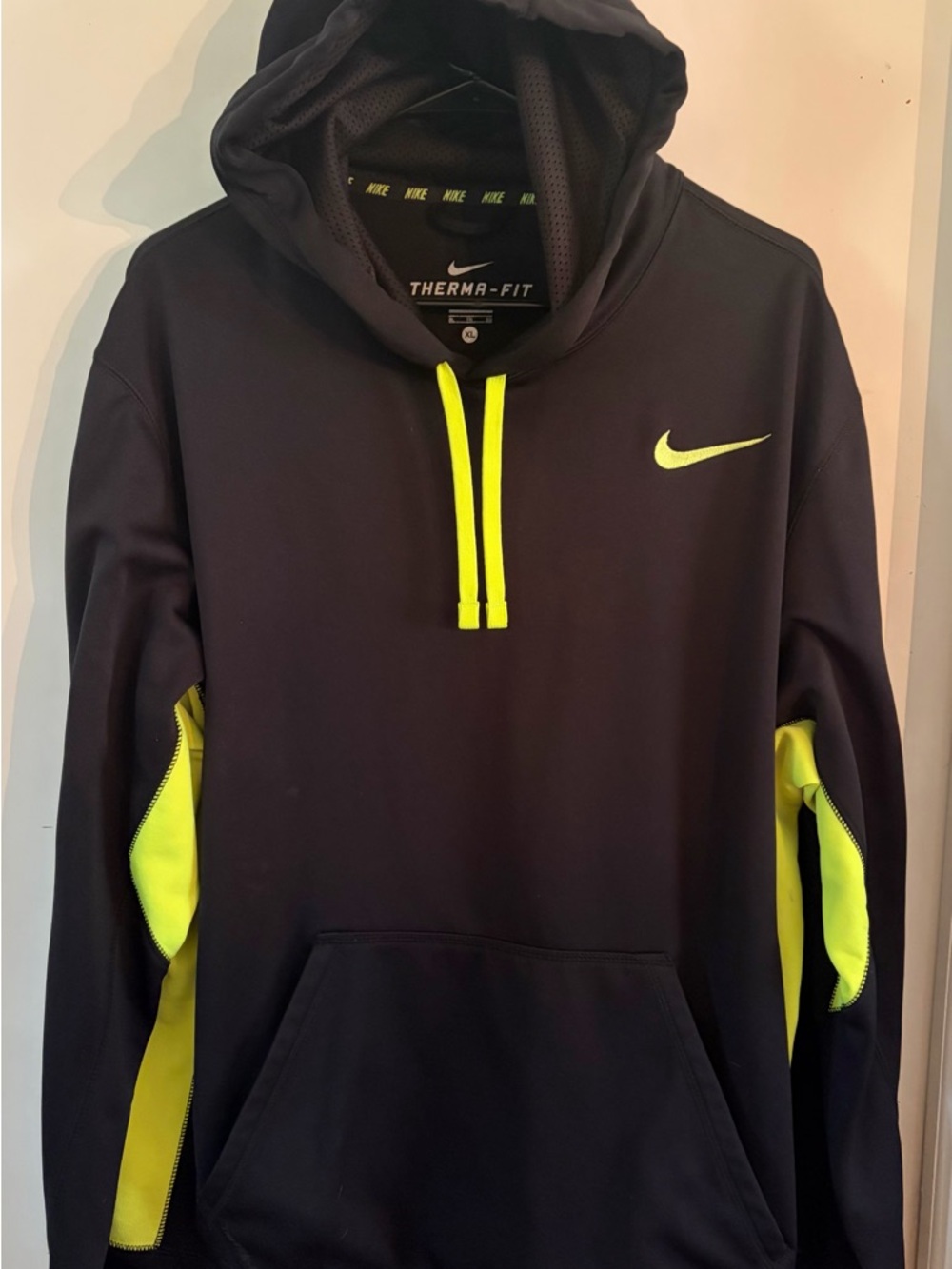 Nike Black Hoodie with Neon Yellow Drawstrings